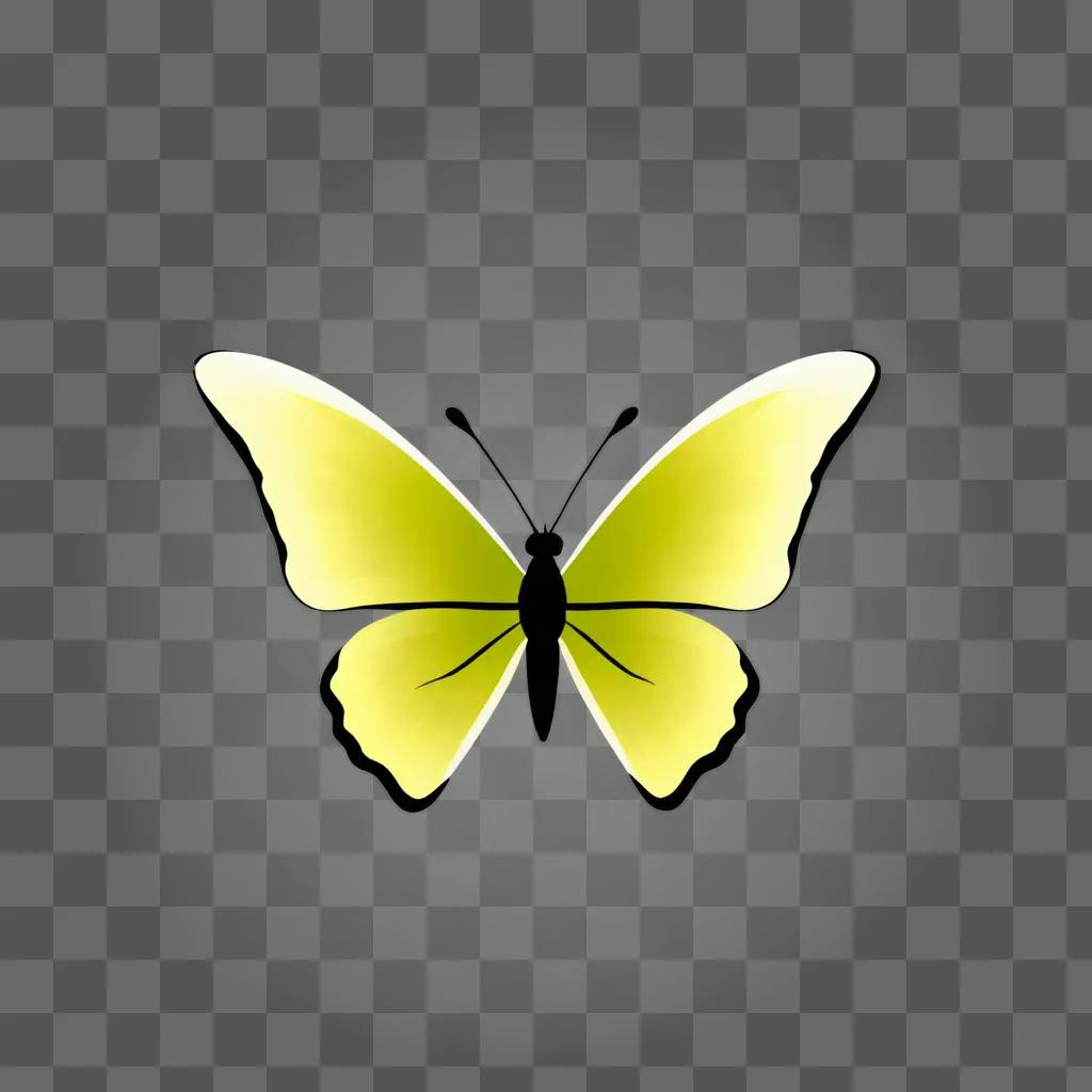 A yellow butterfly with black spots on a white background