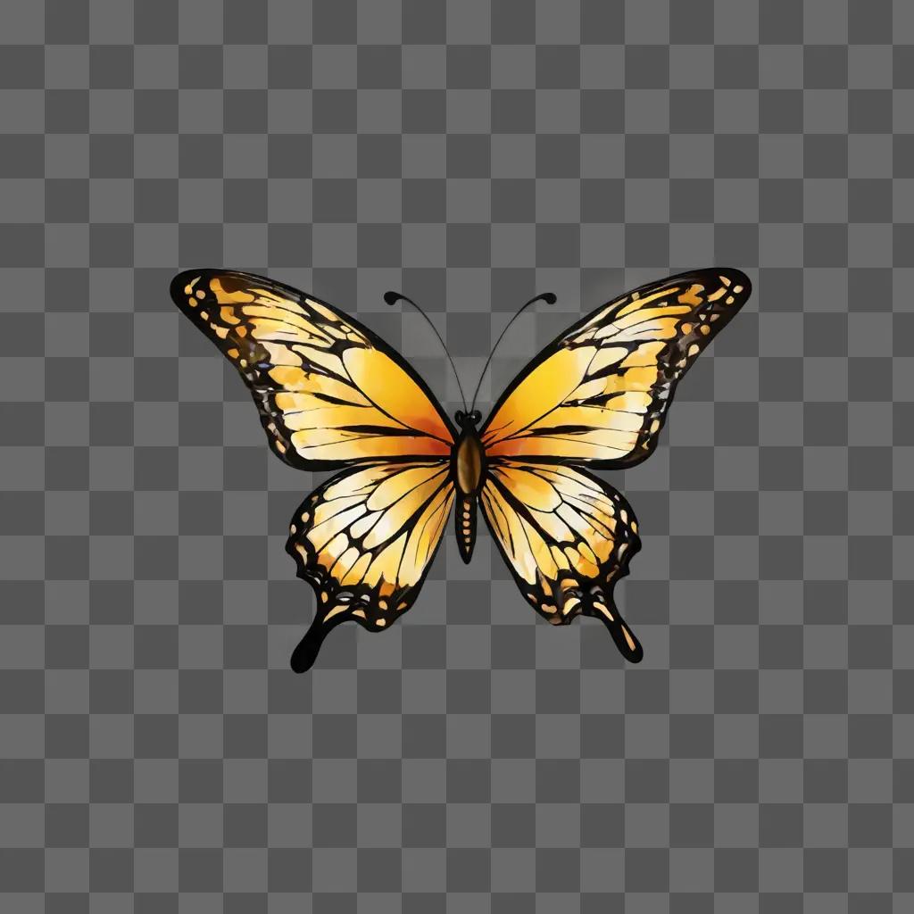 A yellow butterfly with black wings is shown in this clip art