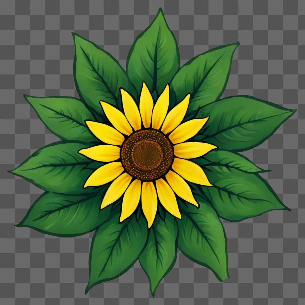 A yellow sunflower with green leaves