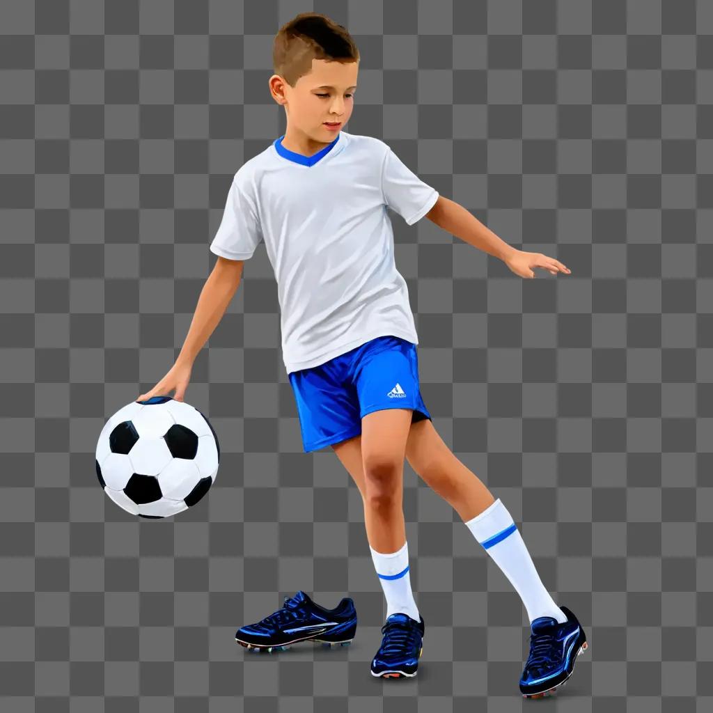 A young boy plays with a football in a drawing for kids