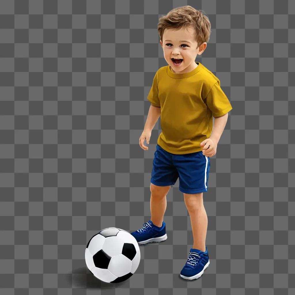 A young boy plays with a soccer ball