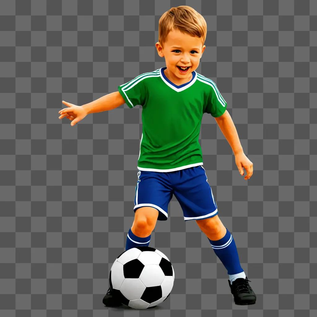 A young boy with a football drawing for kids