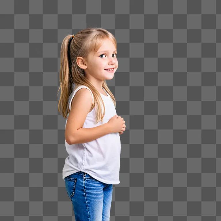 A young girl with pigtails poses for a portrait