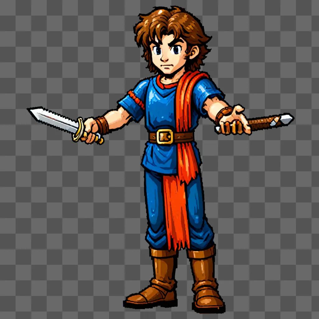 A young man with a sword in a gaming clipart