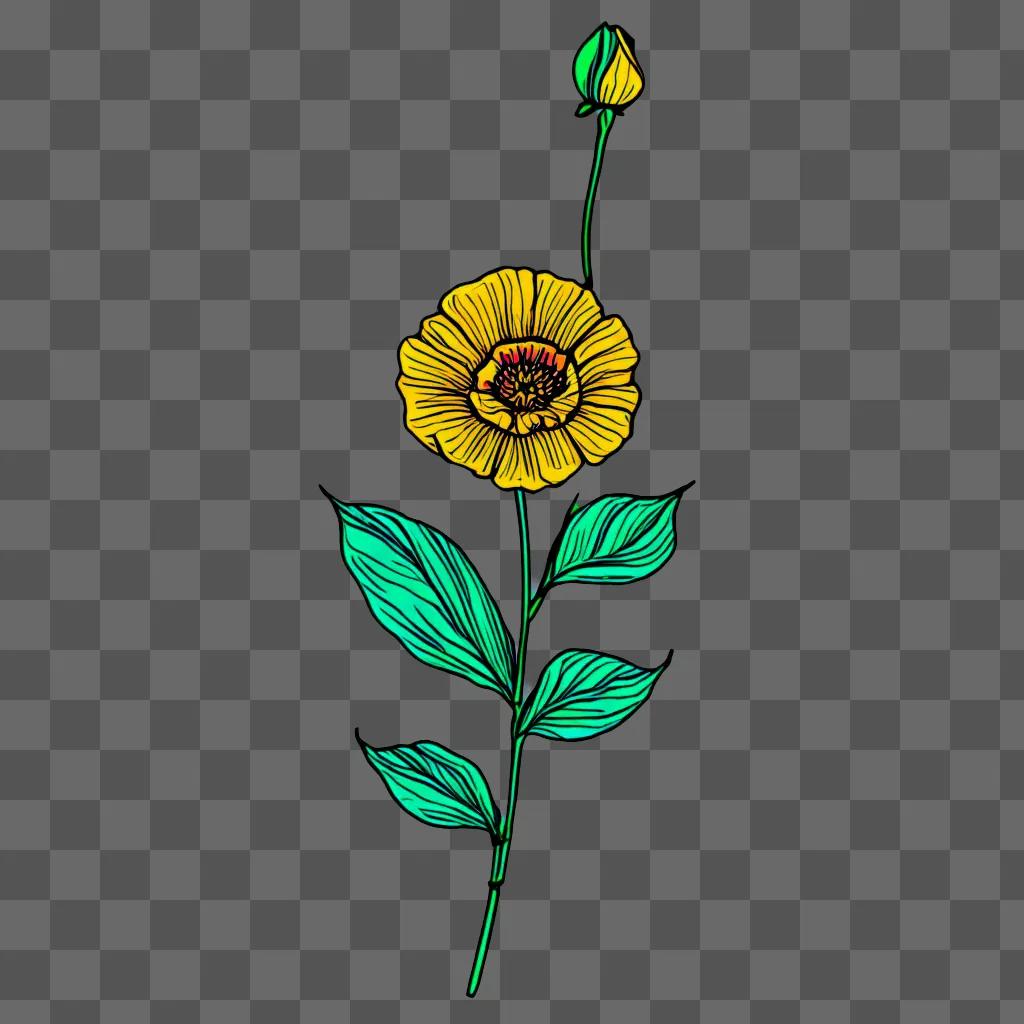 Aesthetic flower drawing on a green background