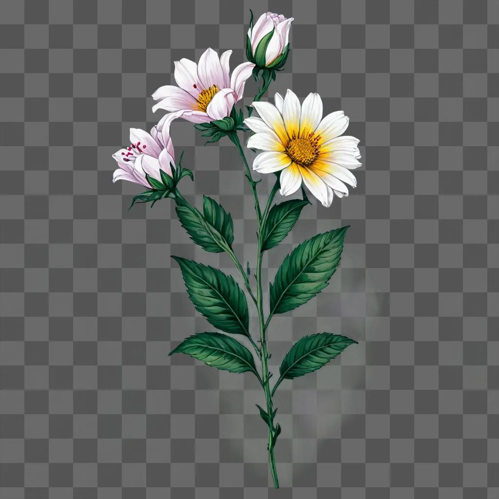 Aesthetic flower drawing with a green background