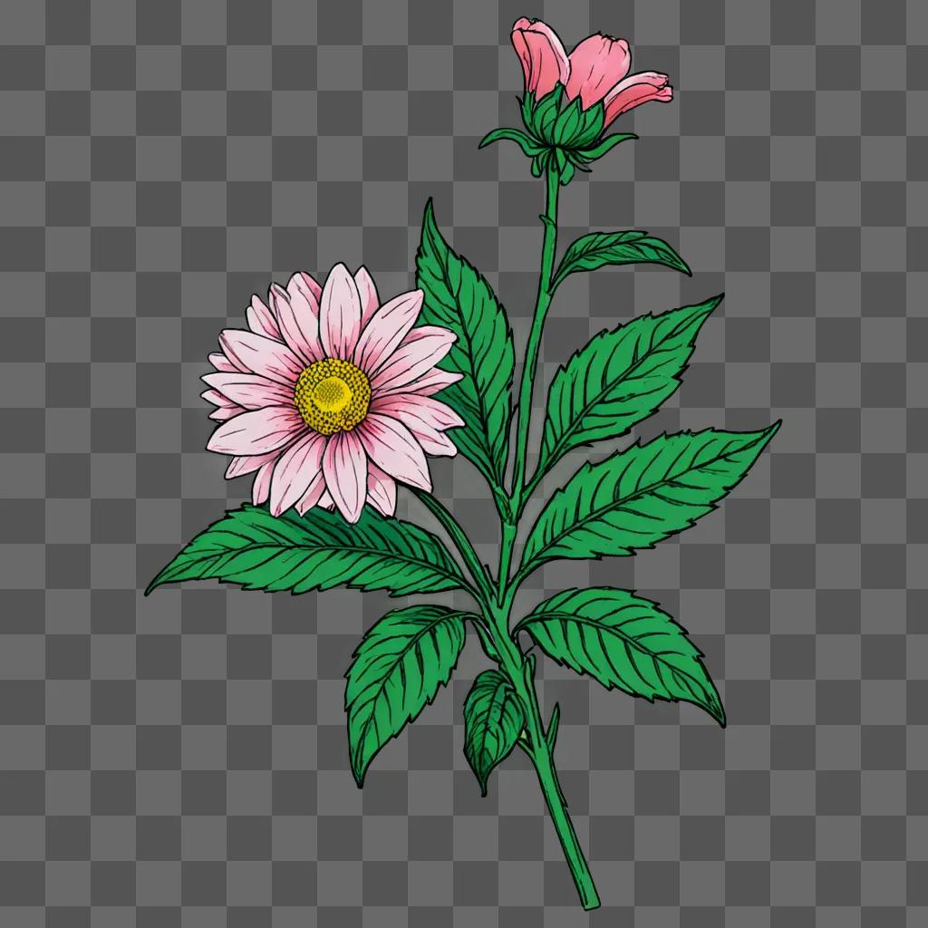 Aesthetic flower drawing with pink and green colors