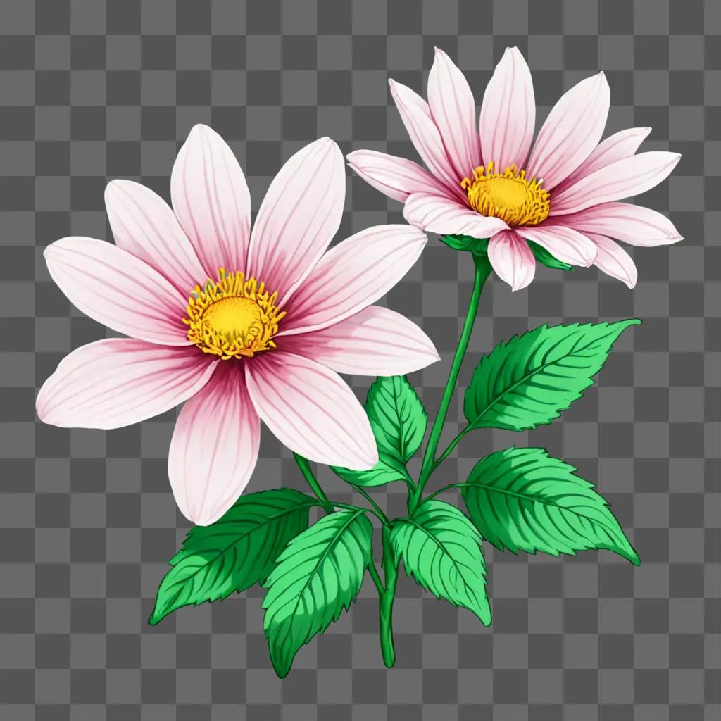 Aesthetic flower drawing with vibrant colors and leaves