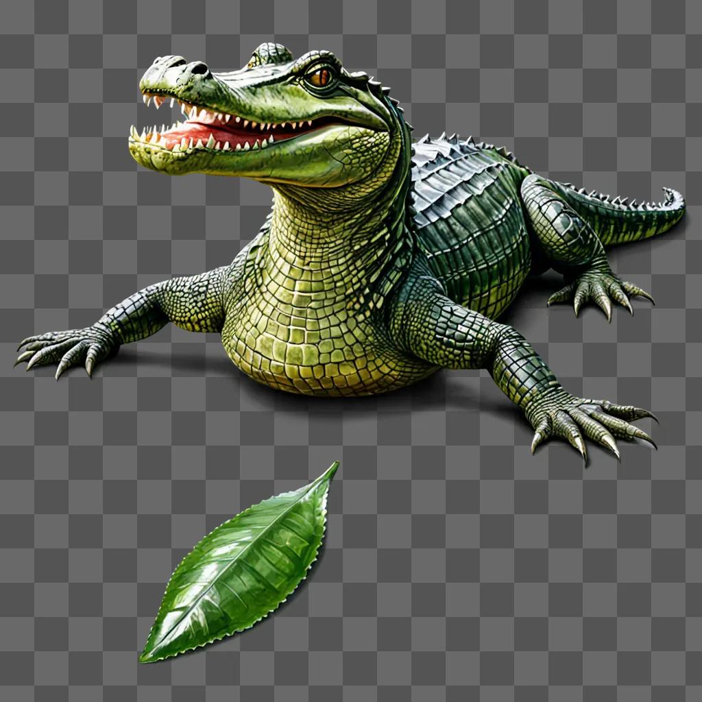 Alligator drawing realistic with green leaf