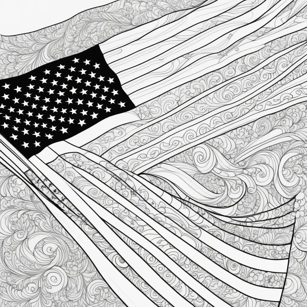 American flag color page with intricate designs