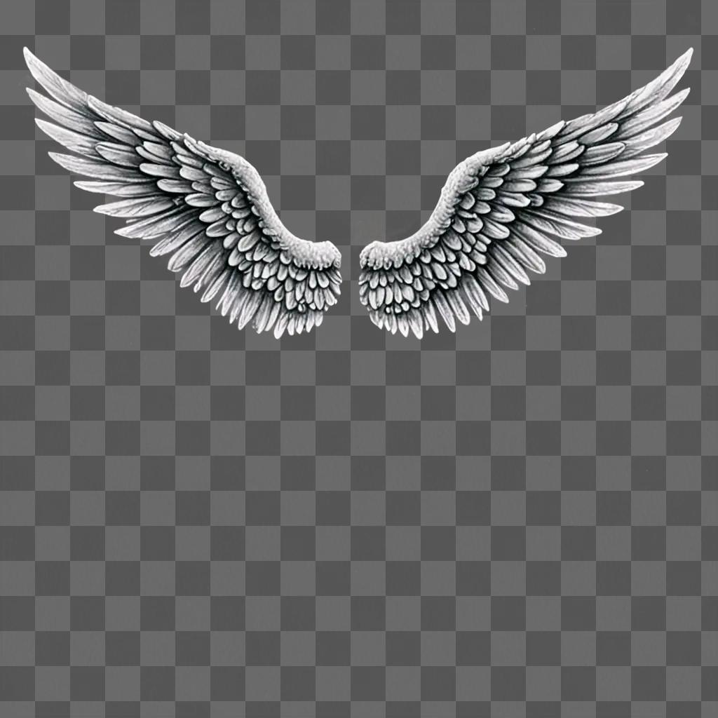 An angel wings drawing on a gray background