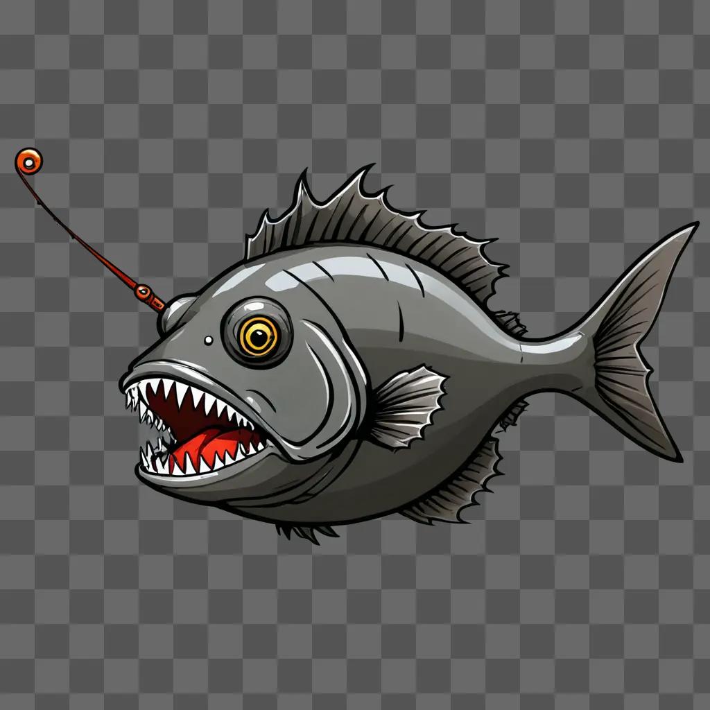 An angler fish drawing with a red lure