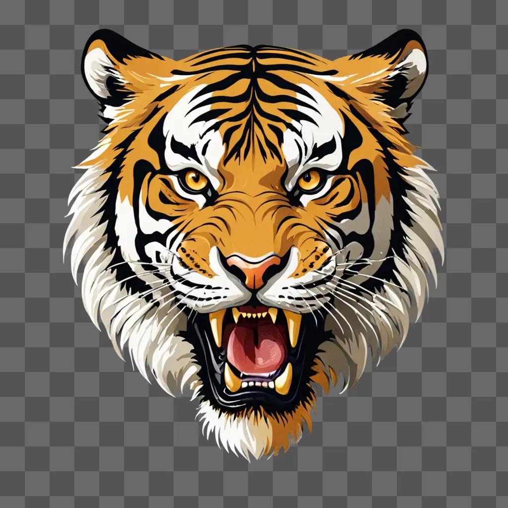 An angry tigers head design in a cartoon style