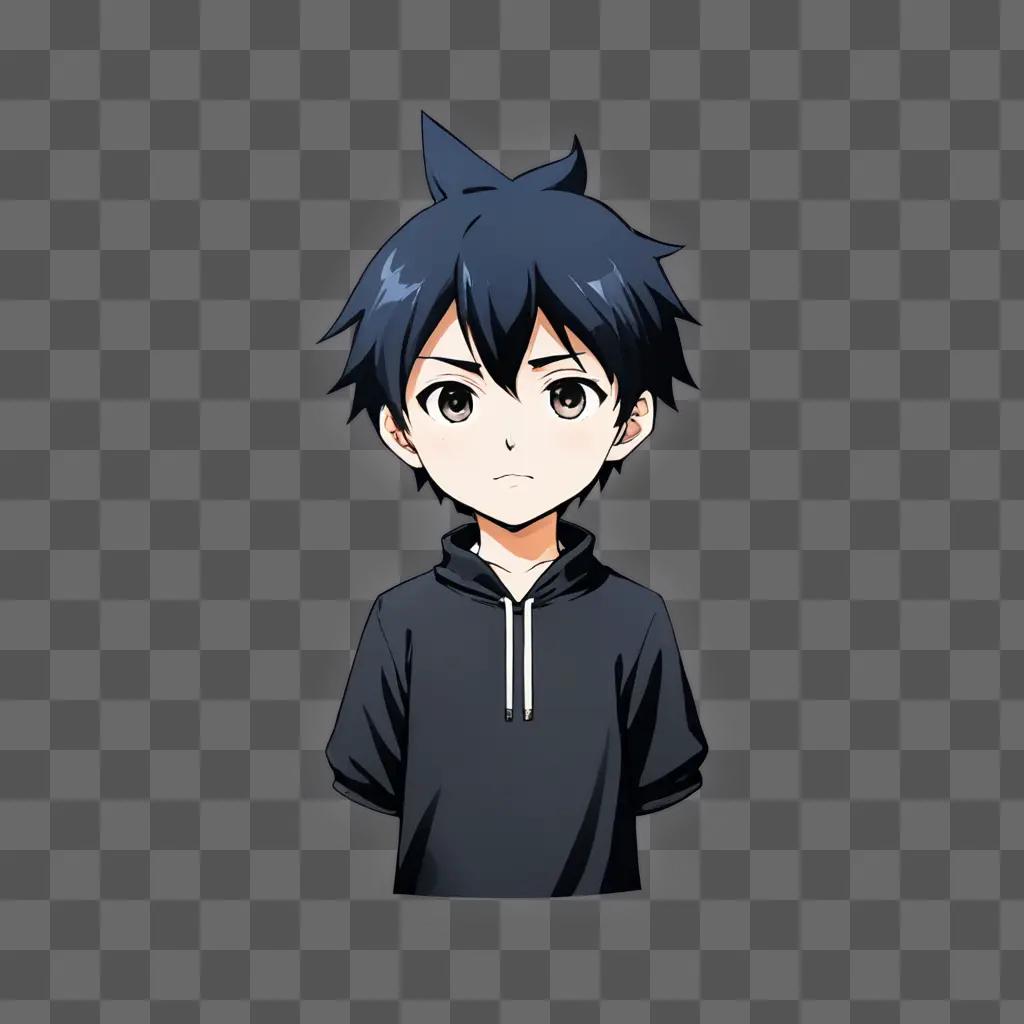 An anime boy with a black hoodie is drawn in sketch style