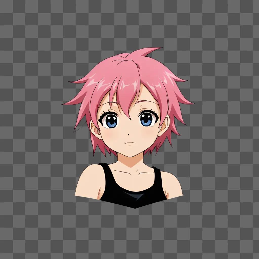 An anime boy with pink hair and blue eyes