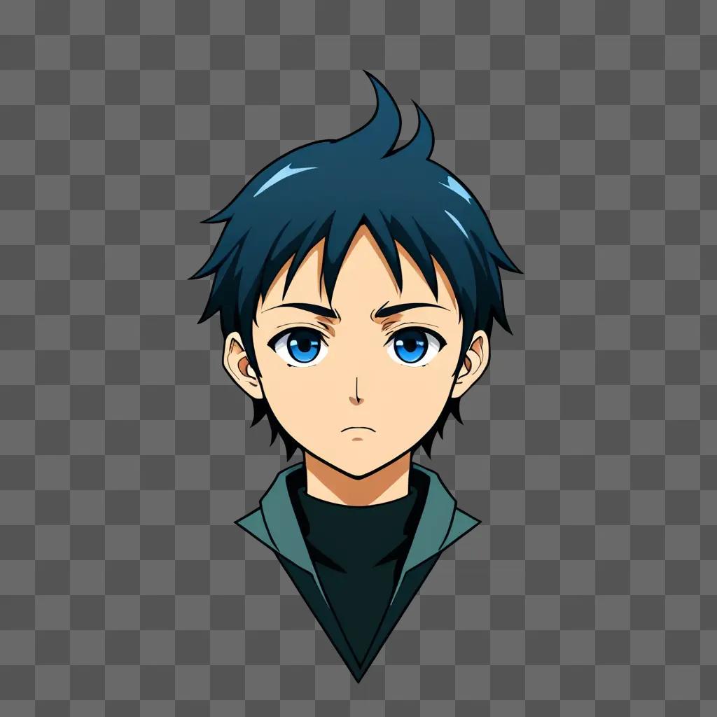 An anime boy with sad expression and blue eyes