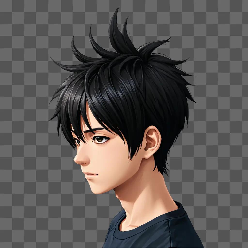 An anime boy with spiky hair looks serious