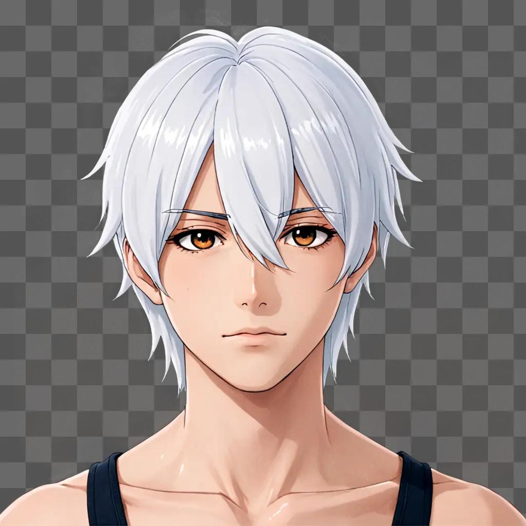 An anime boy with white hair looks sad