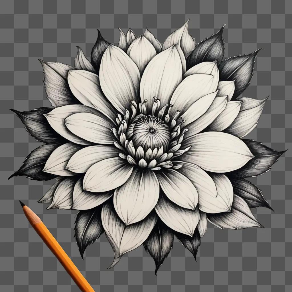 An artistic drawing of a beautiful flower in black and white