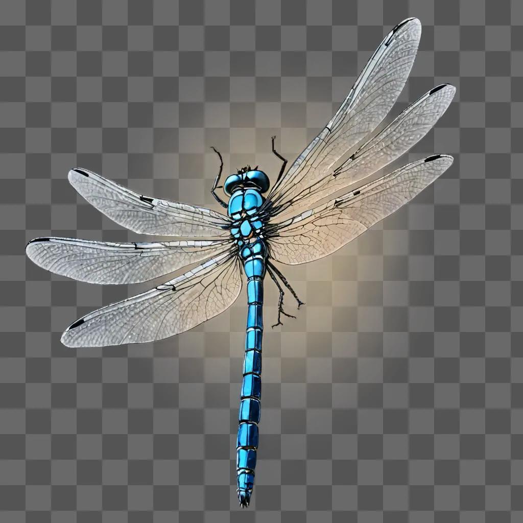 An artistic sketch of a blue dragonfly with intricate details