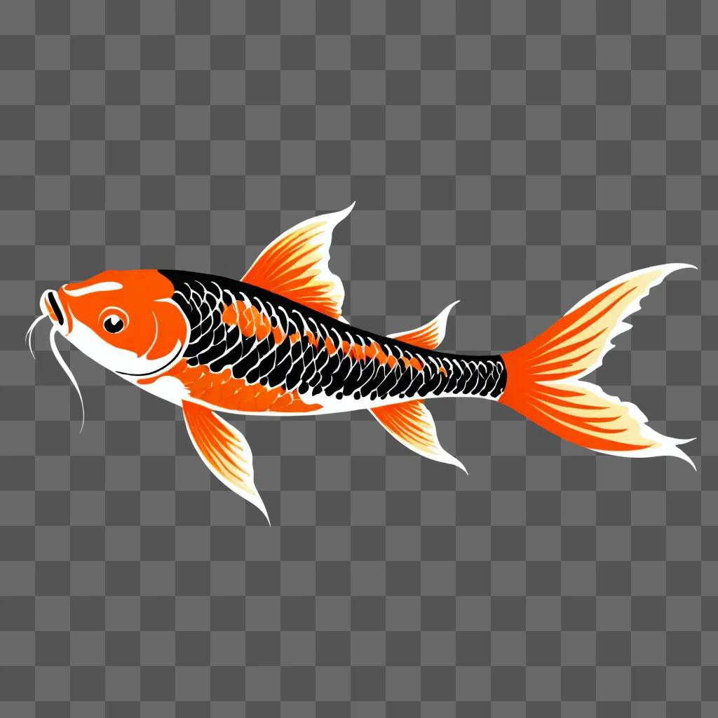 An orange and black koi fish drawing