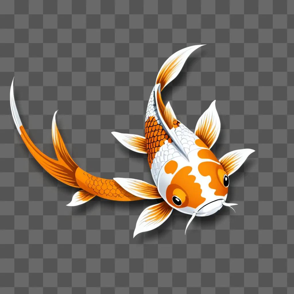 An orange and white koi fish drawn on a beige background