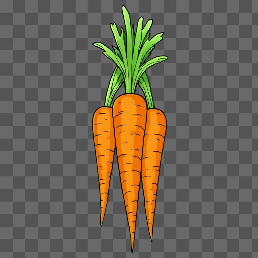 An orange carrot drawing on a brown background