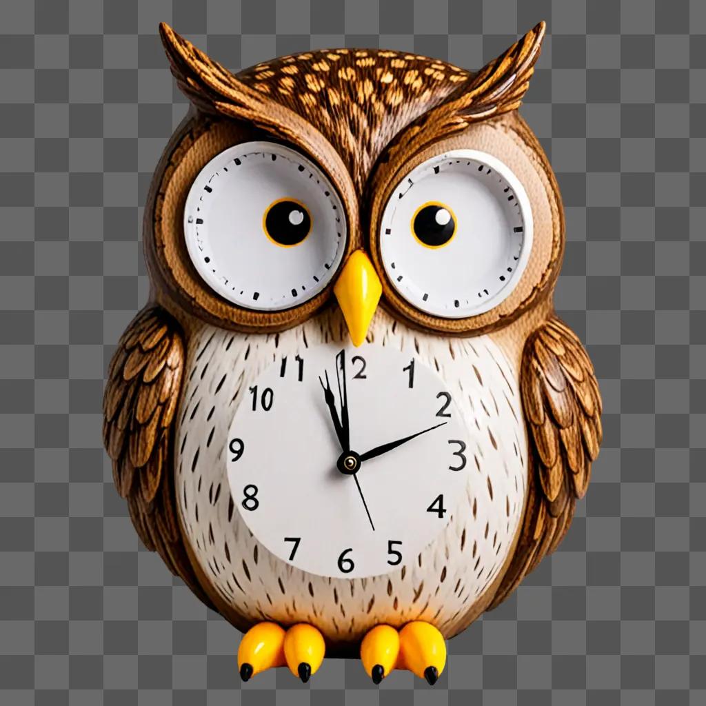 An owl clock with black and yellow design