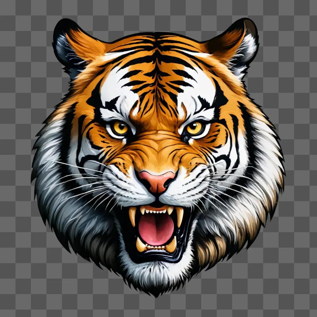 Angry tiger with open mouth and yellow eyes