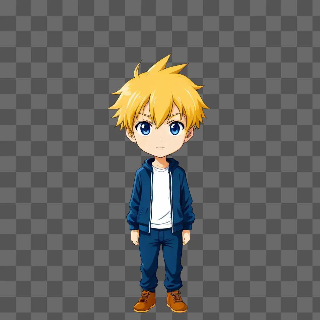 Animated Blonde Anime Boy in Blue Jacket