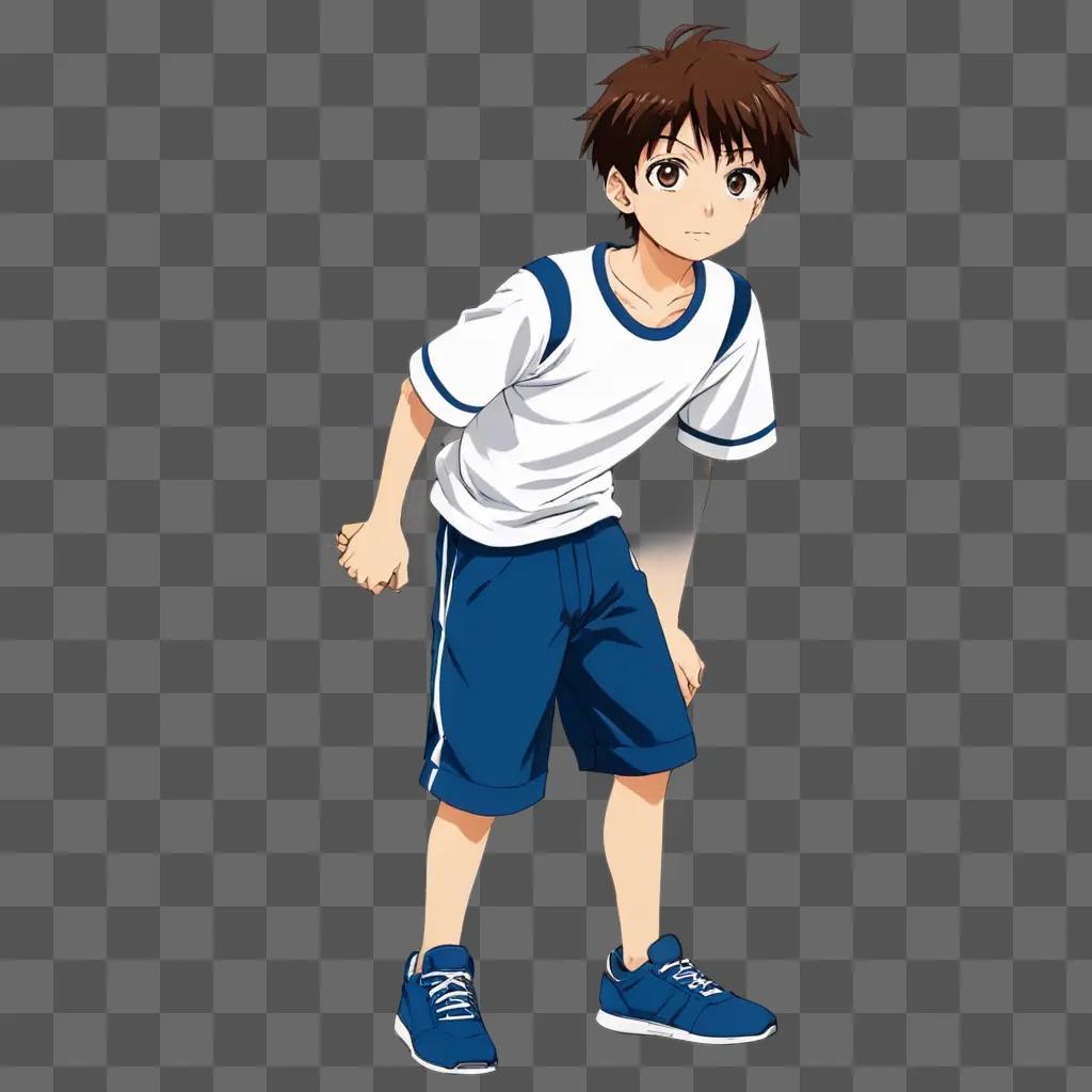 Anime boy drawing with blue shoes