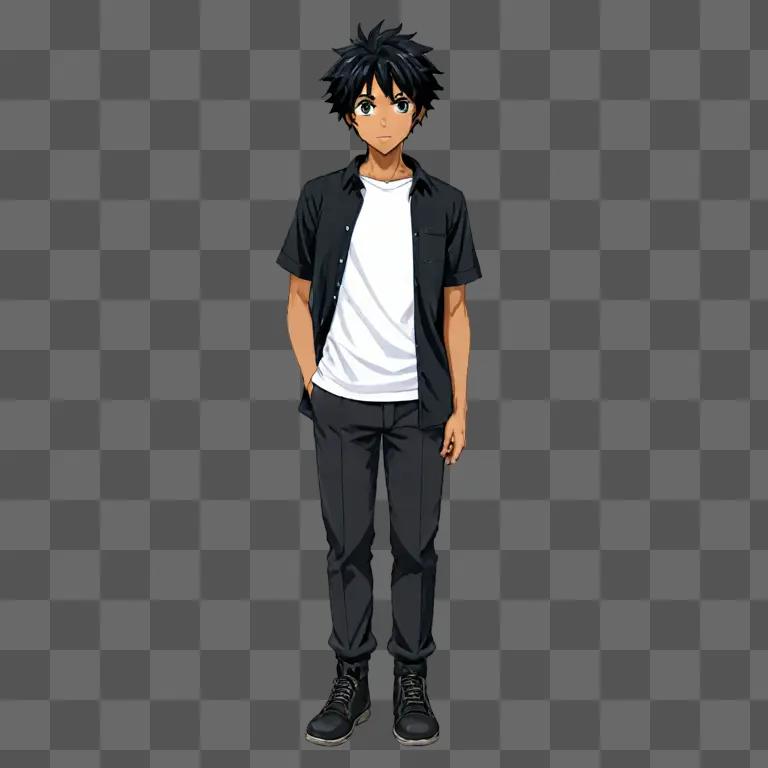 Anime boy in black shirt and pants