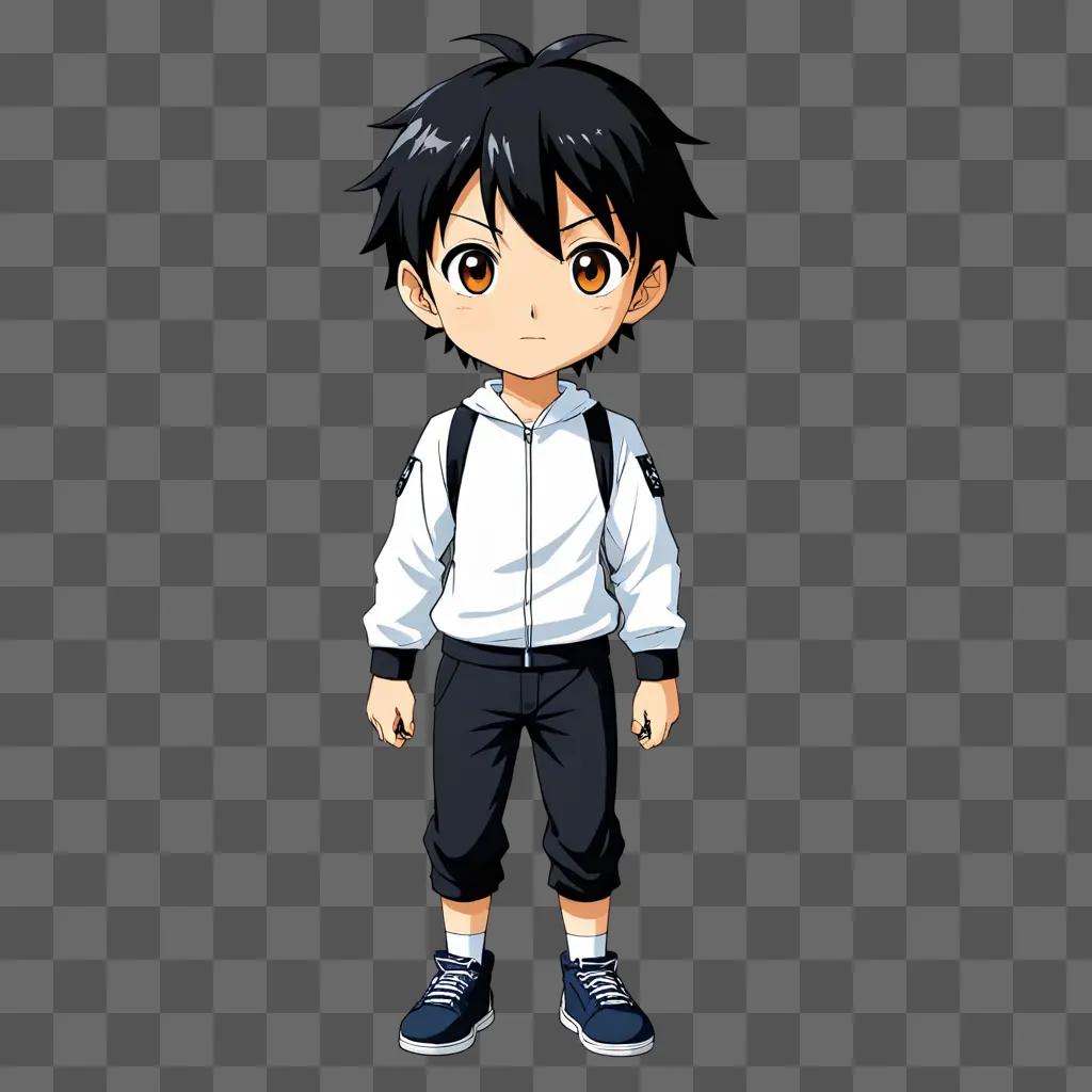 Anime boy in white jacket and black shorts