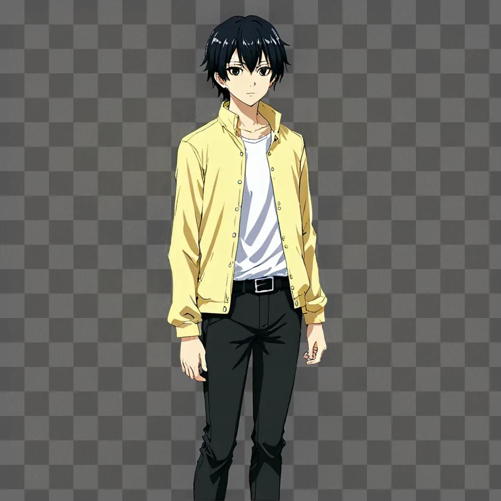 Anime boy in yellow jacket with black hair