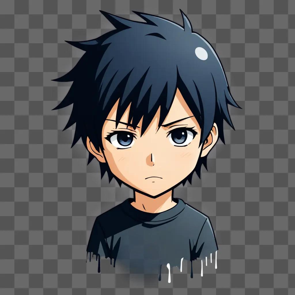 Anime boy with black hair and sad expression