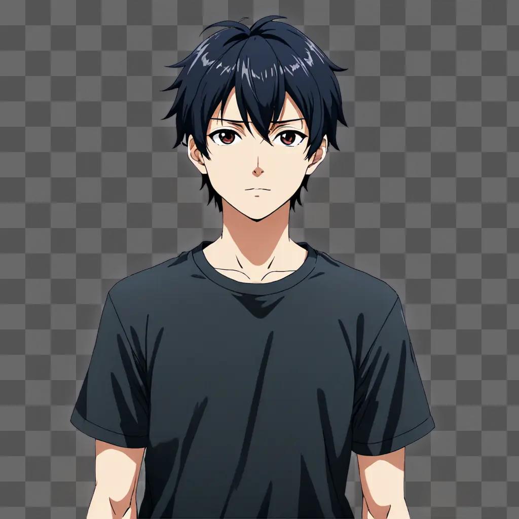 Anime boy with black hair poses for picture