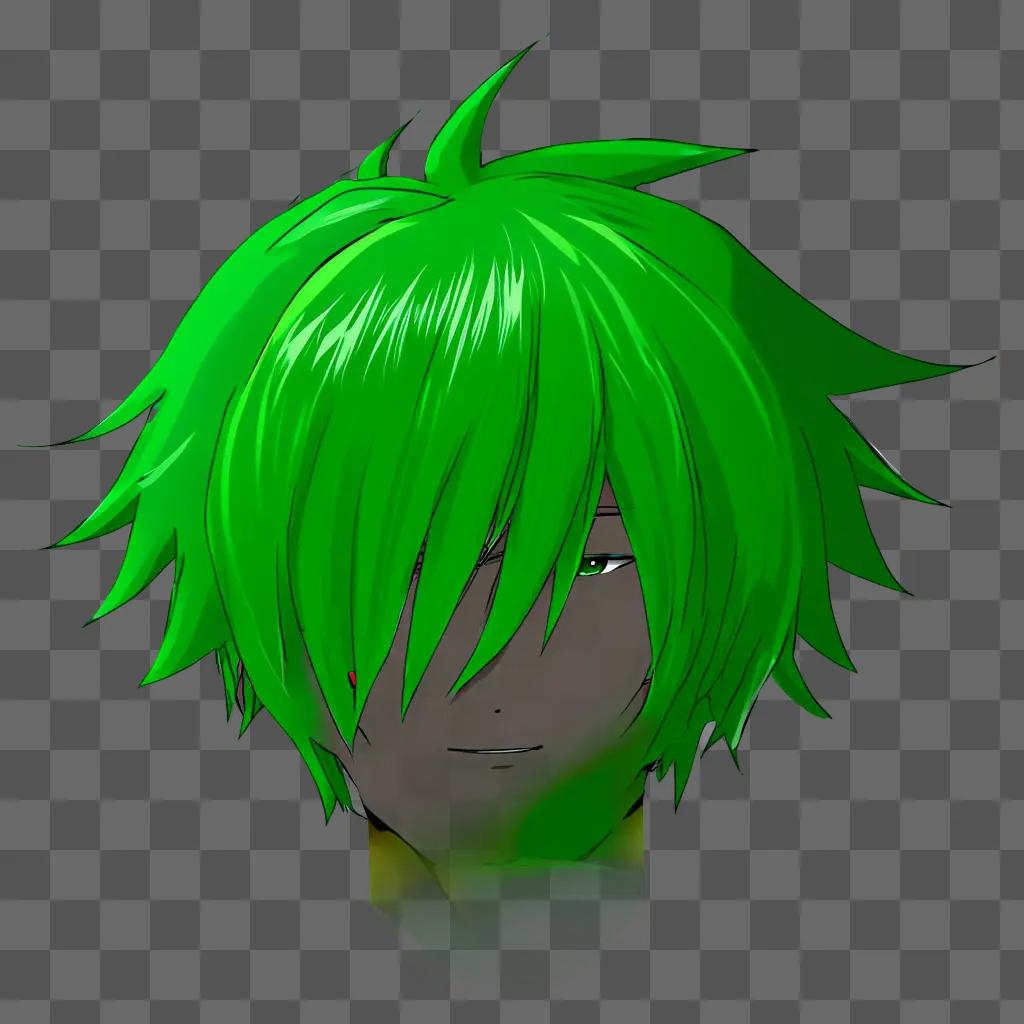 Anime boy with green hair on green background