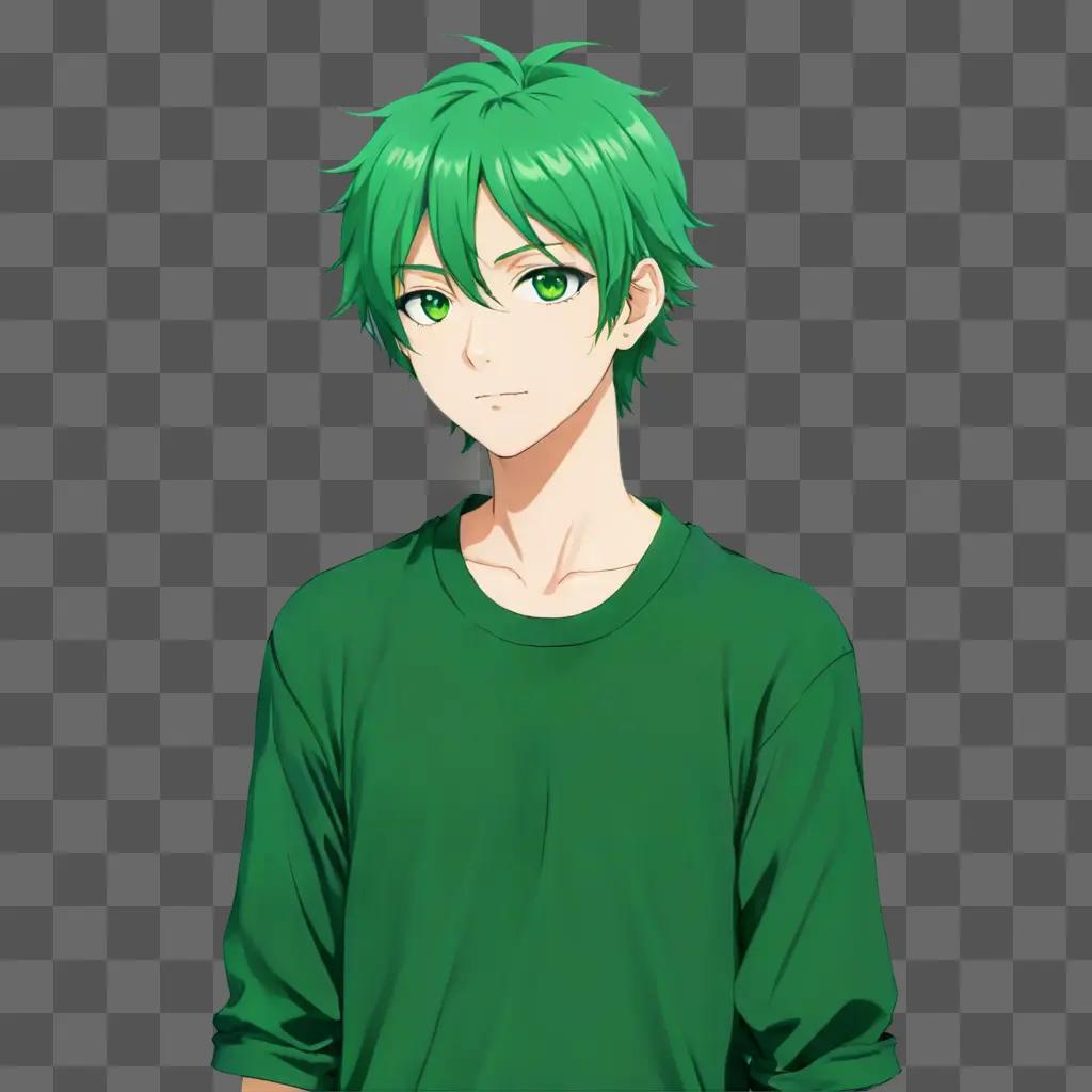 Anime boy with green hair posing for a photo