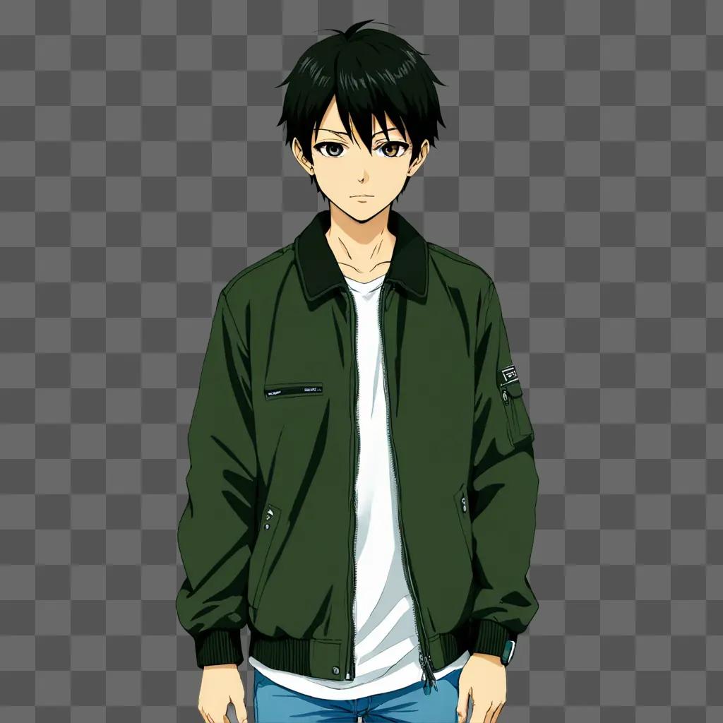 Anime boy with jacket posing for a picture