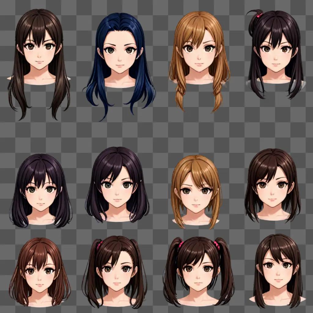 Anime girl hairstyles in different colors