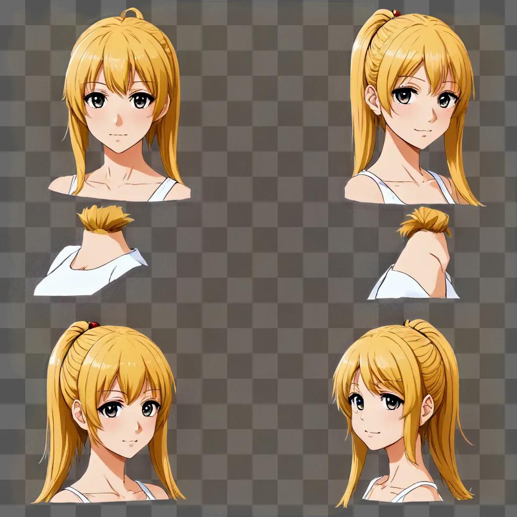 Anime girl hairstyles in different poses