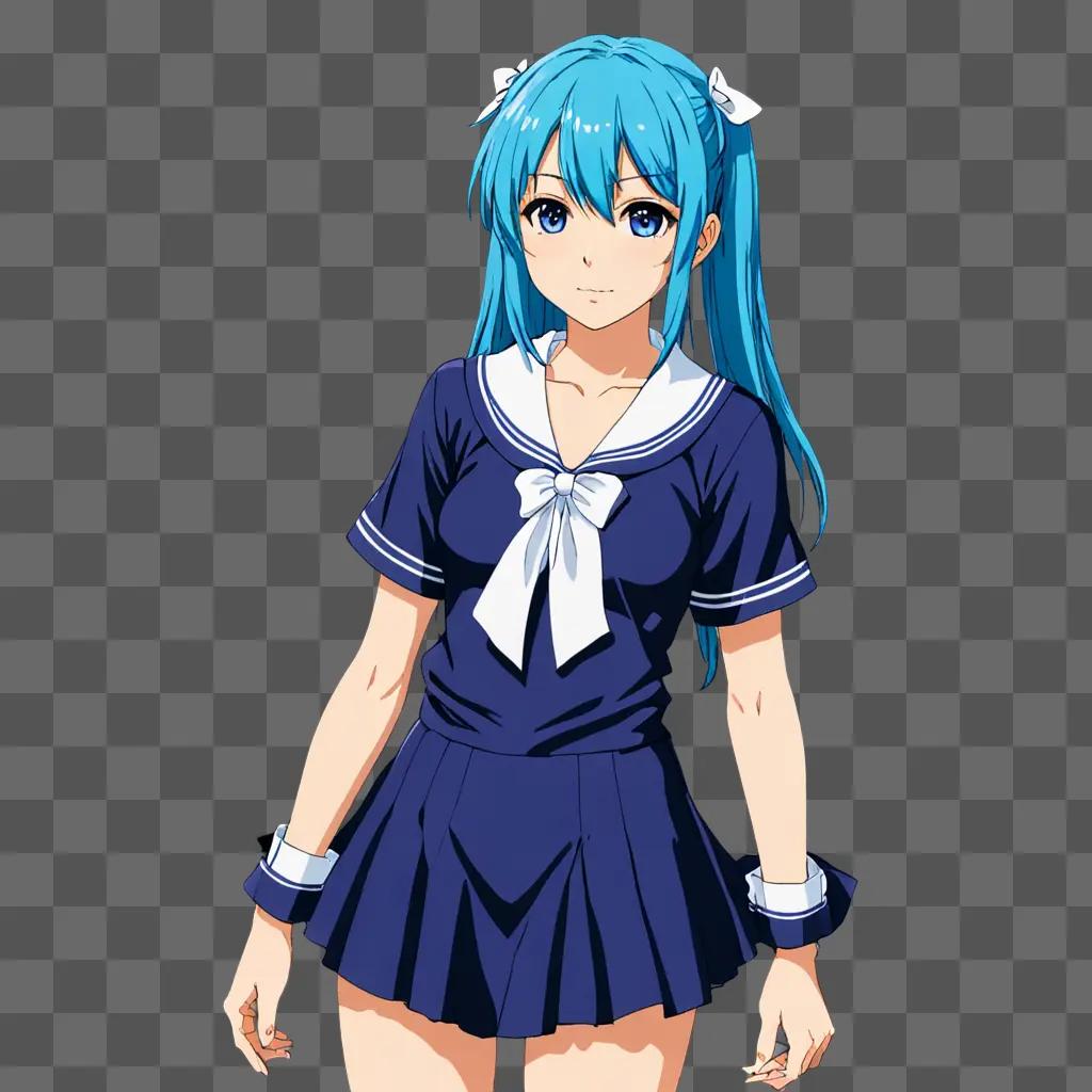 Anime girl in blue dress with bow and white collar