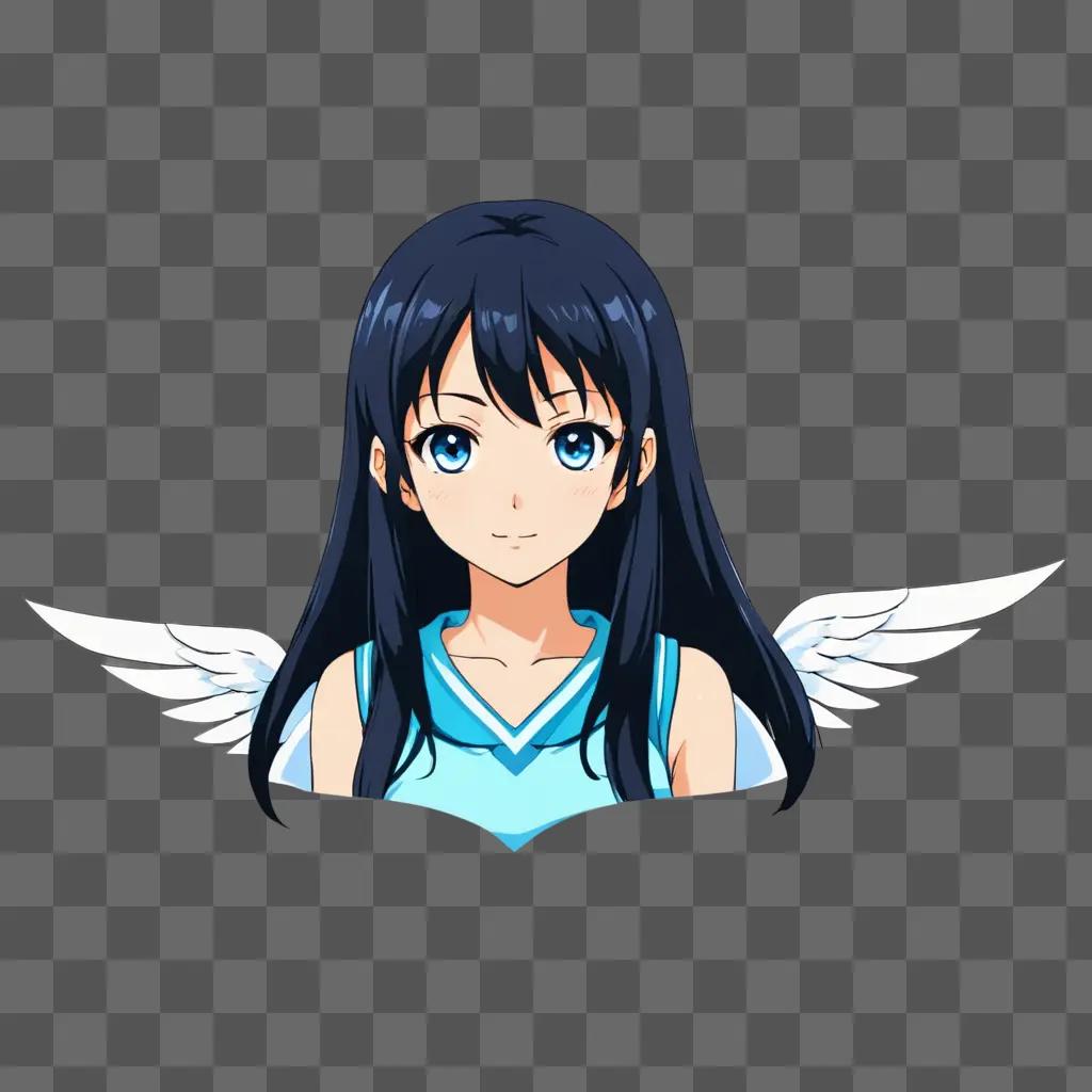 Anime girl with angel wings on a gray background