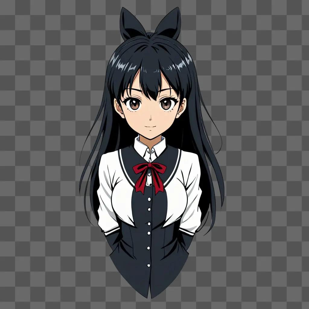 Anime girl with black hair and black dress