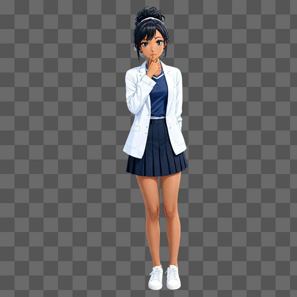 Anime girl with black hair and white outfit