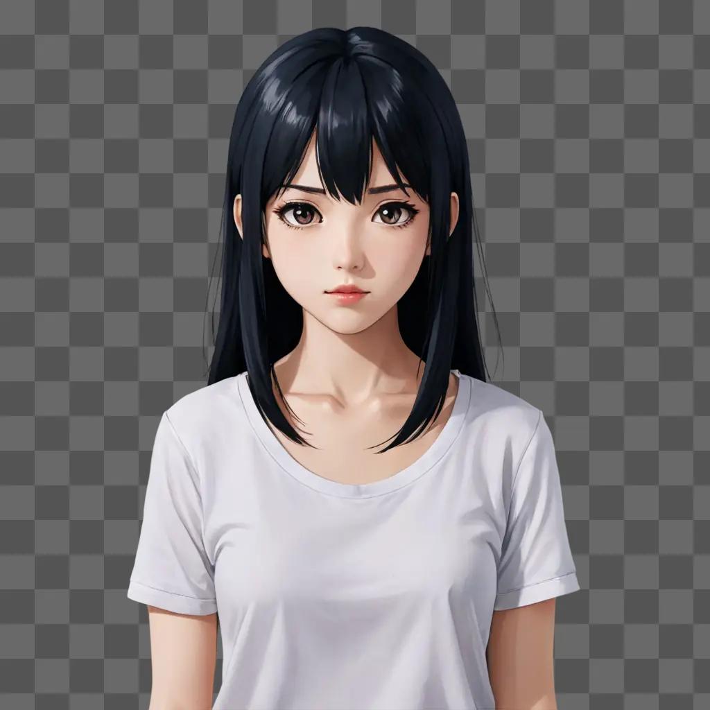 Anime girl with black hair in a white shirt