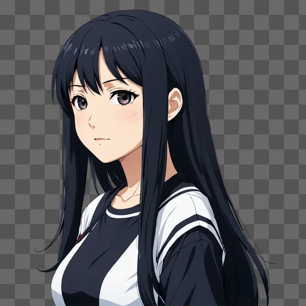 Anime girl with black hair looks at the camera