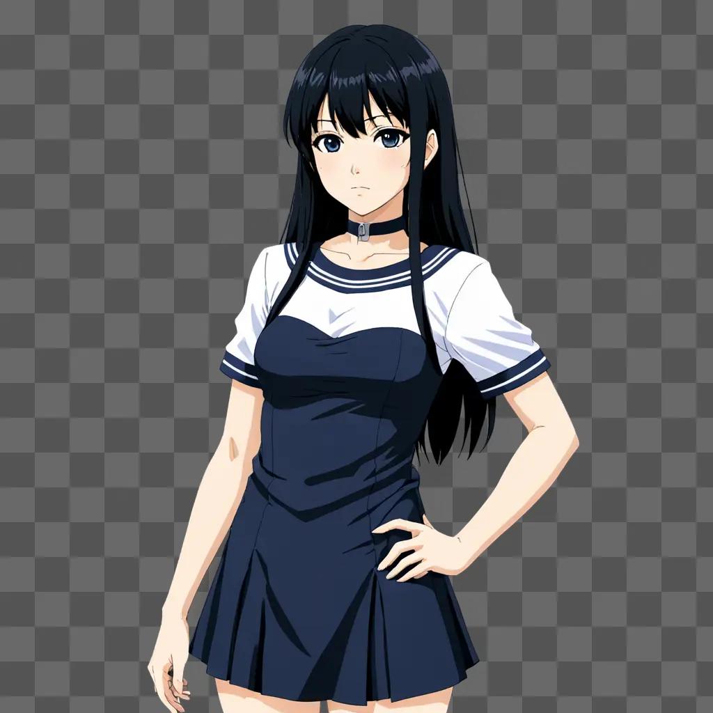 Anime girl with black hair posing for a photo