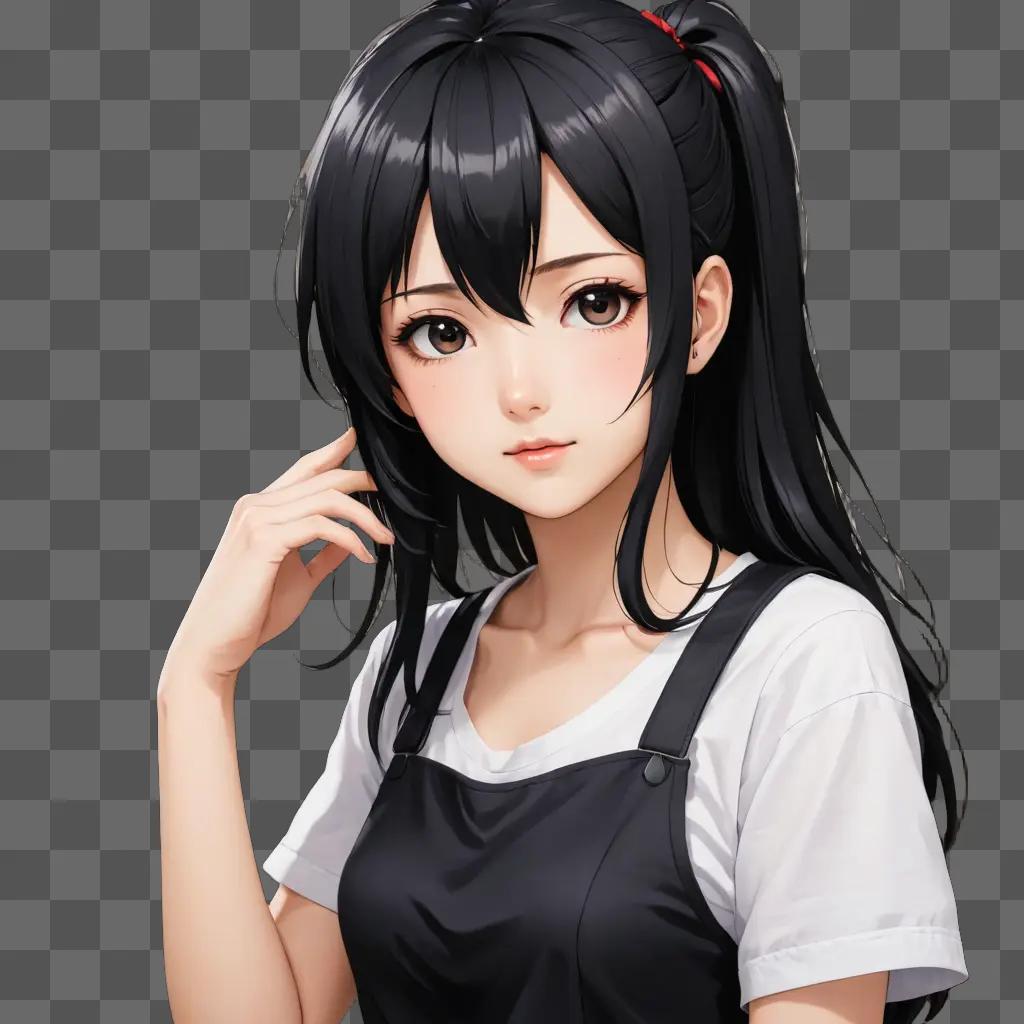 Anime girl with black hair posing for a photo