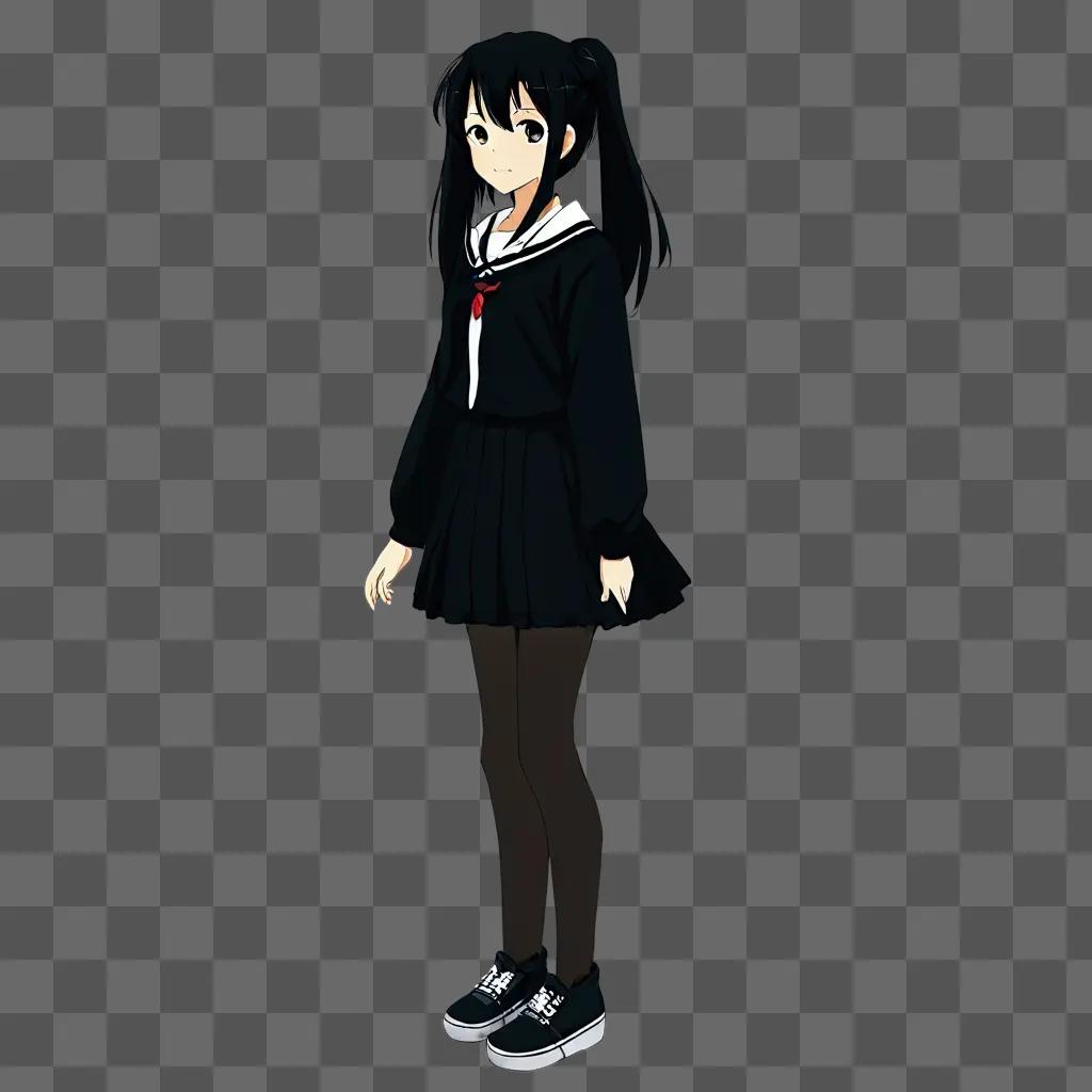 Anime girl with black hair standing in dark